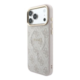 Apple iPhone 18 Pro Kılıf Guess Orjinal Lisanslı M-safe Şarj Özellikli Metal Kamera Çerçeveli C-Magnet 4G Desenli Yazı Logolu Kapak