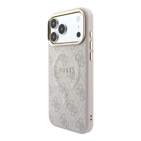 Apple iPhone 18 Pro Kılıf Guess Orjinal Lisanslı M-safe Şarj Özellikli Metal Kamera Çerçeveli C-Magnet 4G Desenli Yazı Logolu Kapak