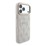 Apple iPhone 18 Pro Kılıf Guess Orjinal Lisanslı M-safe Şarj Özellikli Metal Kamera Çerçeveli C-Magnet 4G Desenli Yazı Logolu Kapak