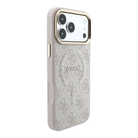 Apple iPhone 18 Pro Kılıf Guess Orjinal Lisanslı M-safe Şarj Özellikli Metal Kamera Çerçeveli C-Magnet 4G Desenli Yazı Logolu Kapak