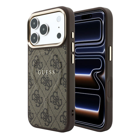 Apple iPhone 18 Pro Kılıf Guess Orjinal Lisanslı M-safe Şarj Özellikli Metal Kamera Çerçeveli C-Magnet 4G Desenli Yazı Logolu Kapak