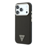 Apple iPhone 18 Pro Kılıf Guess Orjinal Lisanslı M-safe Şarj Özellikli PU Metal Üçgen Logolu Karbon Fiber Kevlar Kapak