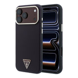 Apple iPhone 18 Pro Kılıf Guess Orjinal Lisanslı M-safe Şarj Özellikli PU Metal Üçgen Logolu Karbon Fiber Kevlar Kapak