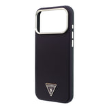 Apple iPhone 18 Pro Kılıf Guess Orjinal Lisanslı M-safe Şarj Özellikli PU Metal Üçgen Logolu Karbon Fiber Kevlar Kapak