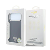 Apple iPhone 18 Pro Kılıf Guess Orjinal Lisanslı M-safe Şarj Özellikli PU Metal Üçgen Logolu Karbon Fiber Kevlar Kapak