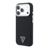 Apple iPhone 18 Pro Kılıf Guess Orjinal Lisanslı M-safe Şarj Özellikli PU Metal Üçgen Logolu Karbon Fiber Kevlar Kapak