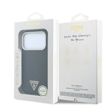 Apple iPhone 18 Pro Kılıf Guess Orjinal Lisanslı M-safe Şarj Özellikli PU Metal Üçgen Logolu Karbon Fiber Kevlar Kapak