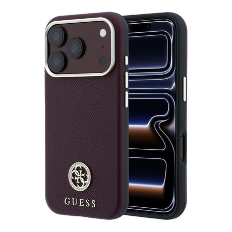 Apple iPhone 18 Pro Kılıf Guess Orjinal Lisanslı M-safe Şarj Özellikli PU Taşlı Metal 4G ve Yazı Logolu Kapak