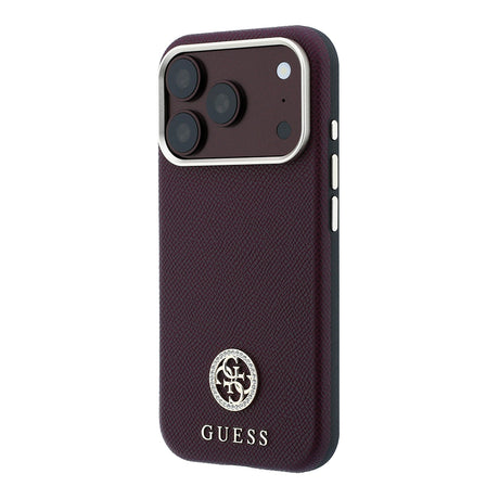 Apple iPhone 18 Pro Kılıf Guess Orjinal Lisanslı M-safe Şarj Özellikli PU Taşlı Metal 4G ve Yazı Logolu Kapak
