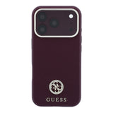 Apple iPhone 18 Pro Kılıf Guess Orjinal Lisanslı M-safe Şarj Özellikli PU Taşlı Metal 4G ve Yazı Logolu Kapak
