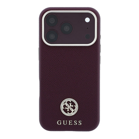 Apple iPhone 18 Pro Kılıf Guess Orjinal Lisanslı M-safe Şarj Özellikli PU Taşlı Metal 4G ve Yazı Logolu Kapak
