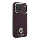 Apple iPhone 18 Pro Kılıf Guess Orjinal Lisanslı M-safe Şarj Özellikli PU Taşlı Metal 4G ve Yazı Logolu Kapak