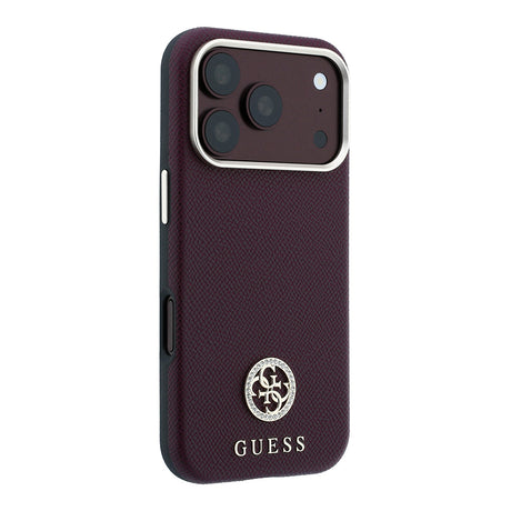Apple iPhone 18 Pro Kılıf Guess Orjinal Lisanslı M-safe Şarj Özellikli PU Taşlı Metal 4G ve Yazı Logolu Kapak
