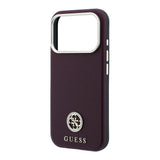 Apple iPhone 18 Pro Kılıf Guess Orjinal Lisanslı M-safe Şarj Özellikli PU Taşlı Metal 4G ve Yazı Logolu Kapak