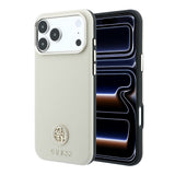 Apple iPhone 18 Pro Kılıf Guess Orjinal Lisanslı M-safe Şarj Özellikli PU Taşlı Metal 4G ve Yazı Logolu Kapak