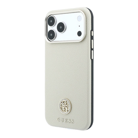Apple iPhone 18 Pro Kılıf Guess Orjinal Lisanslı M-safe Şarj Özellikli PU Taşlı Metal 4G ve Yazı Logolu Kapak
