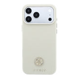 Apple iPhone 18 Pro Kılıf Guess Orjinal Lisanslı M-safe Şarj Özellikli PU Taşlı Metal 4G ve Yazı Logolu Kapak