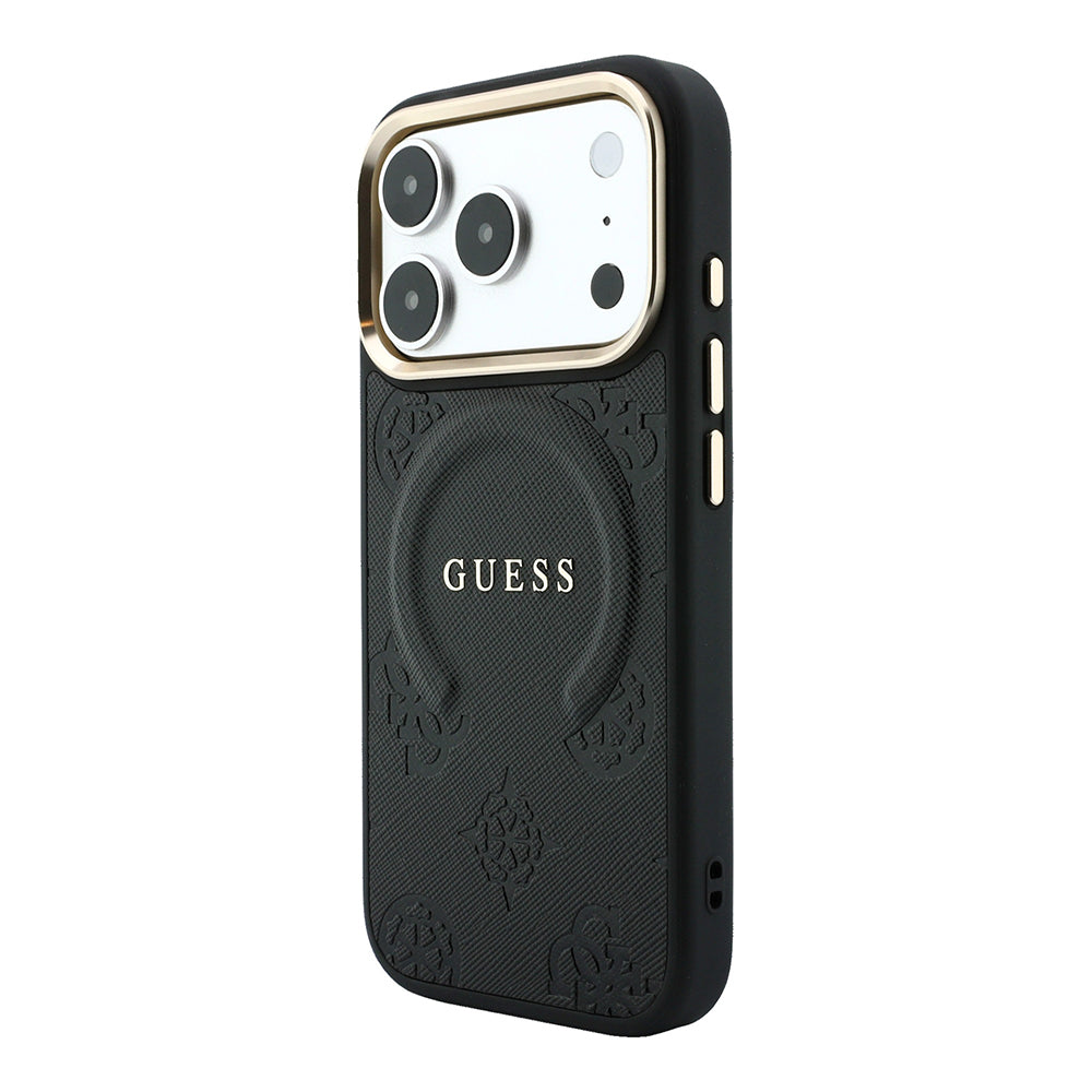 Apple iPhone 18 Pro Kılıf Guess Orjinal Lisanslı M-safe Şarj Özellikli Sıcak Baskılı Yazı Logolu C-Magnet PU Deri Peony Kapak