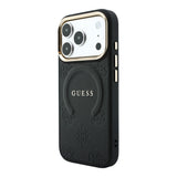 Apple iPhone 18 Pro Kılıf Guess Orjinal Lisanslı M-safe Şarj Özellikli Sıcak Baskılı Yazı Logolu C-Magnet PU Deri Peony Kapak