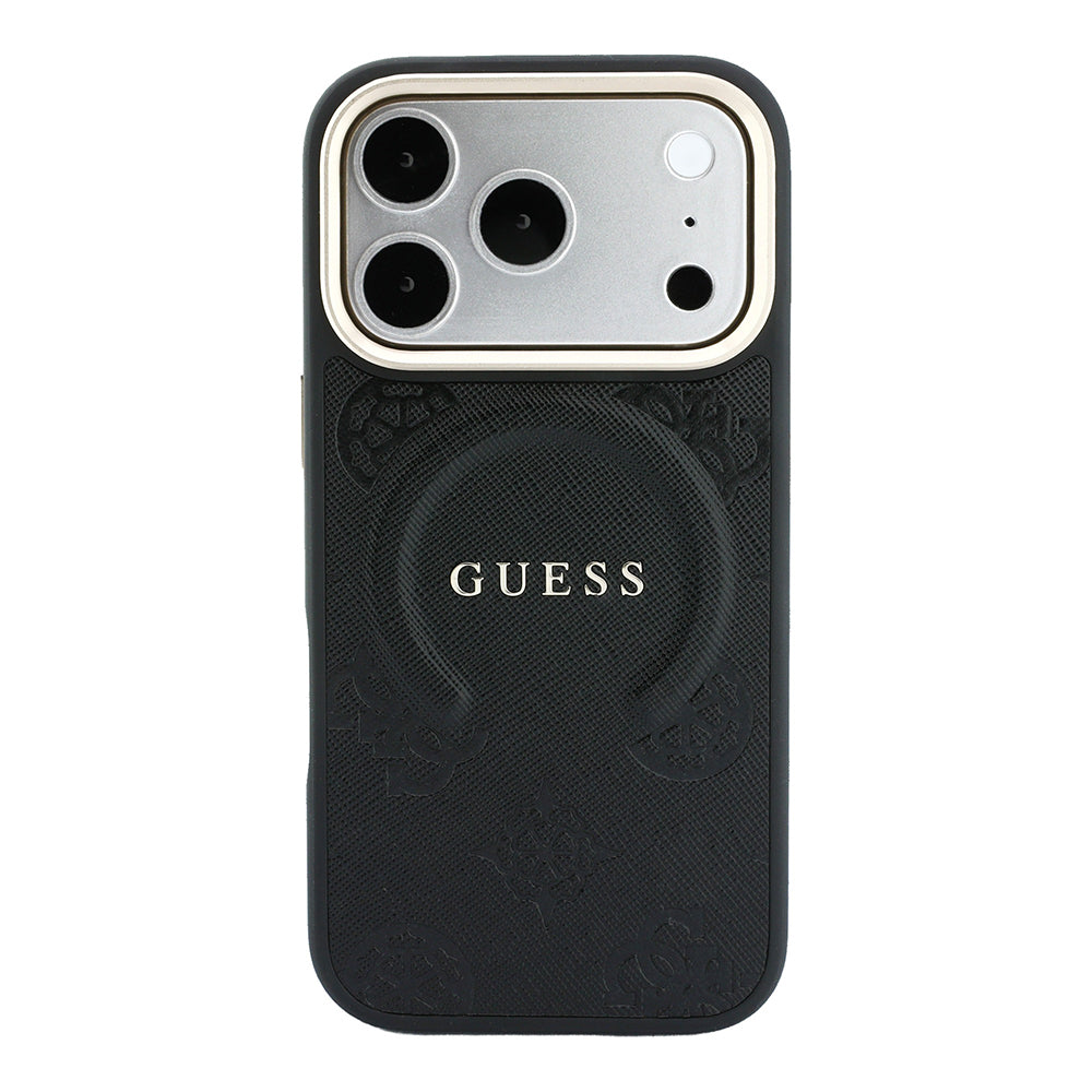 Apple iPhone 18 Pro Kılıf Guess Orjinal Lisanslı M-safe Şarj Özellikli Sıcak Baskılı Yazı Logolu C-Magnet PU Deri Peony Kapak