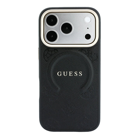 Apple iPhone 18 Pro Kılıf Guess Orjinal Lisanslı M-safe Şarj Özellikli Sıcak Baskılı Yazı Logolu C-Magnet PU Deri Peony Kapak