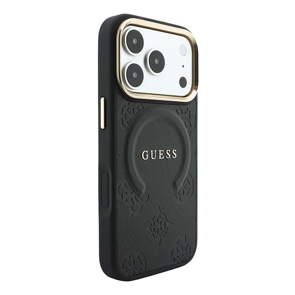 Apple iPhone 18 Pro Kılıf Guess Orjinal Lisanslı M-safe Şarj Özellikli Sıcak Baskılı Yazı Logolu C-Magnet PU Deri Peony Kapak