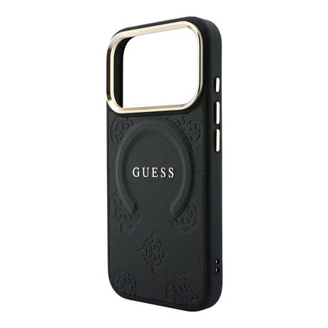 Apple iPhone 18 Pro Kılıf Guess Orjinal Lisanslı M-safe Şarj Özellikli Sıcak Baskılı Yazı Logolu C-Magnet PU Deri Peony Kapak