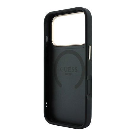 Apple iPhone 18 Pro Kılıf Guess Orjinal Lisanslı M-safe Şarj Özellikli Sıcak Baskılı Yazı Logolu C-Magnet PU Deri Peony Kapak
