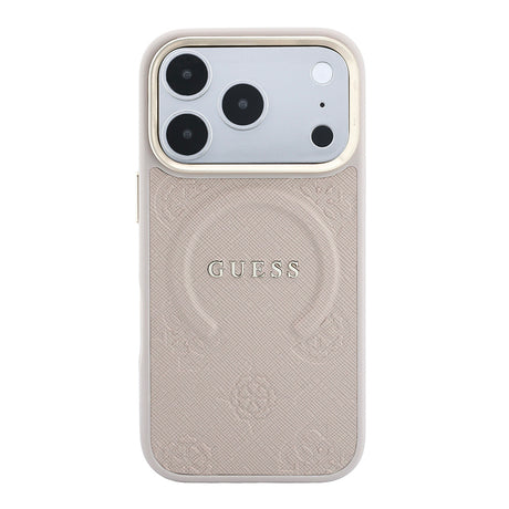 Apple iPhone 18 Pro Kılıf Guess Orjinal Lisanslı M-safe Şarj Özellikli Sıcak Baskılı Yazı Logolu C-Magnet PU Deri Peony Kapak