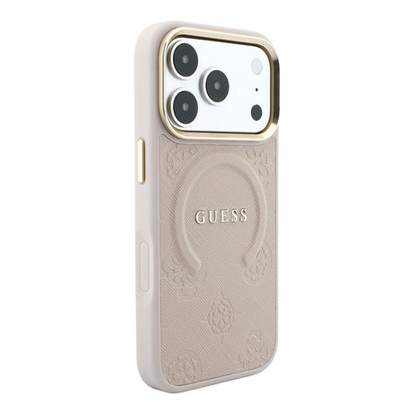 Apple iPhone 18 Pro Kılıf Guess Orjinal Lisanslı M-safe Şarj Özellikli Sıcak Baskılı Yazı Logolu C-Magnet PU Deri Peony Kapak