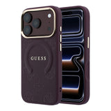 Apple iPhone 18 Pro Kılıf Guess Orjinal Lisanslı M-safe Şarj Özellikli Sıcak Baskılı Yazı Logolu C-Magnet PU Deri Peony Kapak