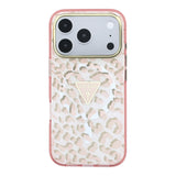 Apple iPhone 18 Pro Kılıf Guess Orjinal Lisanslı M-safe Şarj Özellikli Üçgen Logolu Simli Leopar Desenli Kapak