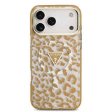 Apple iPhone 18 Pro Kılıf Guess Orjinal Lisanslı M-safe Şarj Özellikli Üçgen Logolu Simli Leopar Desenli Kapak
