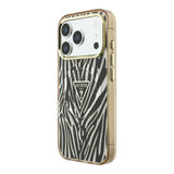 Apple iPhone 18 Pro Kılıf Guess Orjinal Lisanslı M-safe Şarj Özellikli Üçgen Logolu Zebra Desenli Silikon Kapak