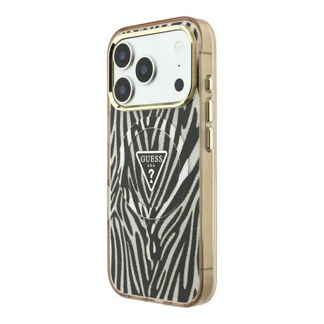 Apple iPhone 18 Pro Kılıf Guess Orjinal Lisanslı M-safe Şarj Özellikli Üçgen Logolu Zebra Desenli Silikon Kapak