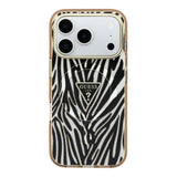 Apple iPhone 18 Pro Kılıf Guess Orjinal Lisanslı M-safe Şarj Özellikli Üçgen Logolu Zebra Desenli Silikon Kapak