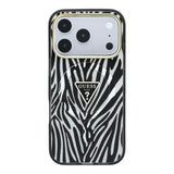 Apple iPhone 18 Pro Kılıf Guess Orjinal Lisanslı M-safe Şarj Özellikli Üçgen Logolu Zebra Desenli Silikon Kapak