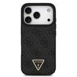 Apple iPhone 18 Pro Kılıf Guess Orjinal Lisanslı M-safe Şarj Özllikli PU Deri Taşlı Üçgen Logo 4G Desenli Strass Kapak