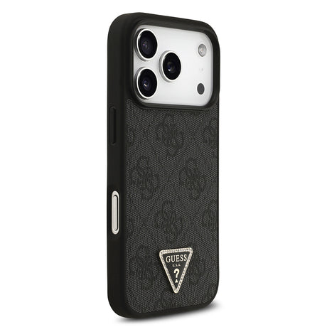 Apple iPhone 18 Pro Kılıf Guess Orjinal Lisanslı M-safe Şarj Özllikli PU Deri Taşlı Üçgen Logo 4G Desenli Strass Kapak