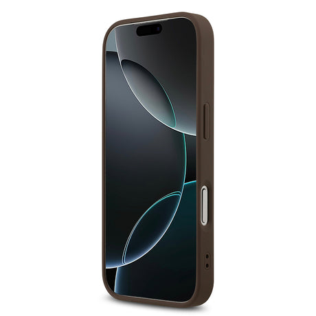 Apple iPhone 18 Pro Kılıf Guess Orjinal Lisanslı M-safe Şarj Özllikli PU Deri Taşlı Üçgen Logo 4G Desenli Strass Kapak