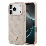 Apple iPhone 18 Pro Kılıf Guess Orjinal Lisanslı M-safe Şarj Özllikli PU Deri Taşlı Üçgen Logo 4G Desenli Strass Kapak