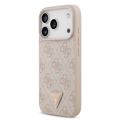 Apple iPhone 18 Pro Kılıf Guess Orjinal Lisanslı M-safe Şarj Özllikli PU Deri Taşlı Üçgen Logo 4G Desenli Strass Kapak