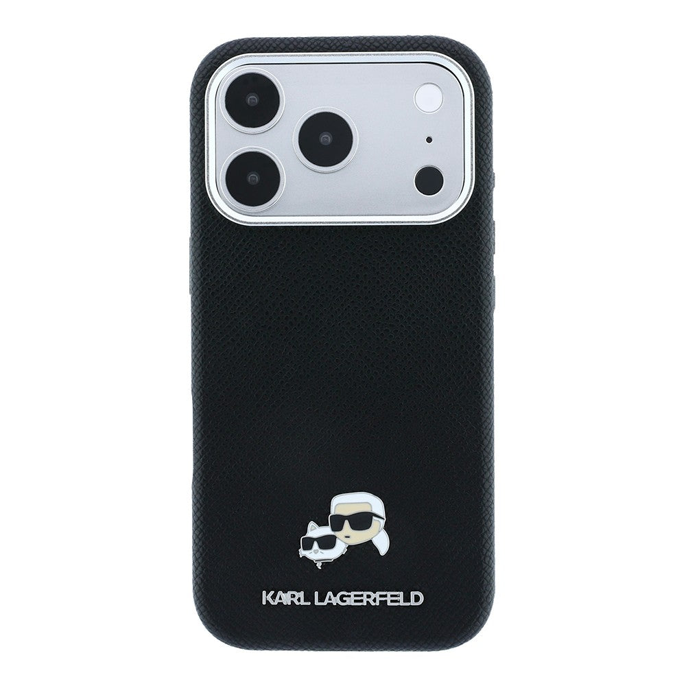 Apple iPhone 18 Pro Kılıf Karl Lagerfeld Orjinal Lisanslı M-Safe Şarj Özellikli K&C Heads Metal Logolu PU Kapak