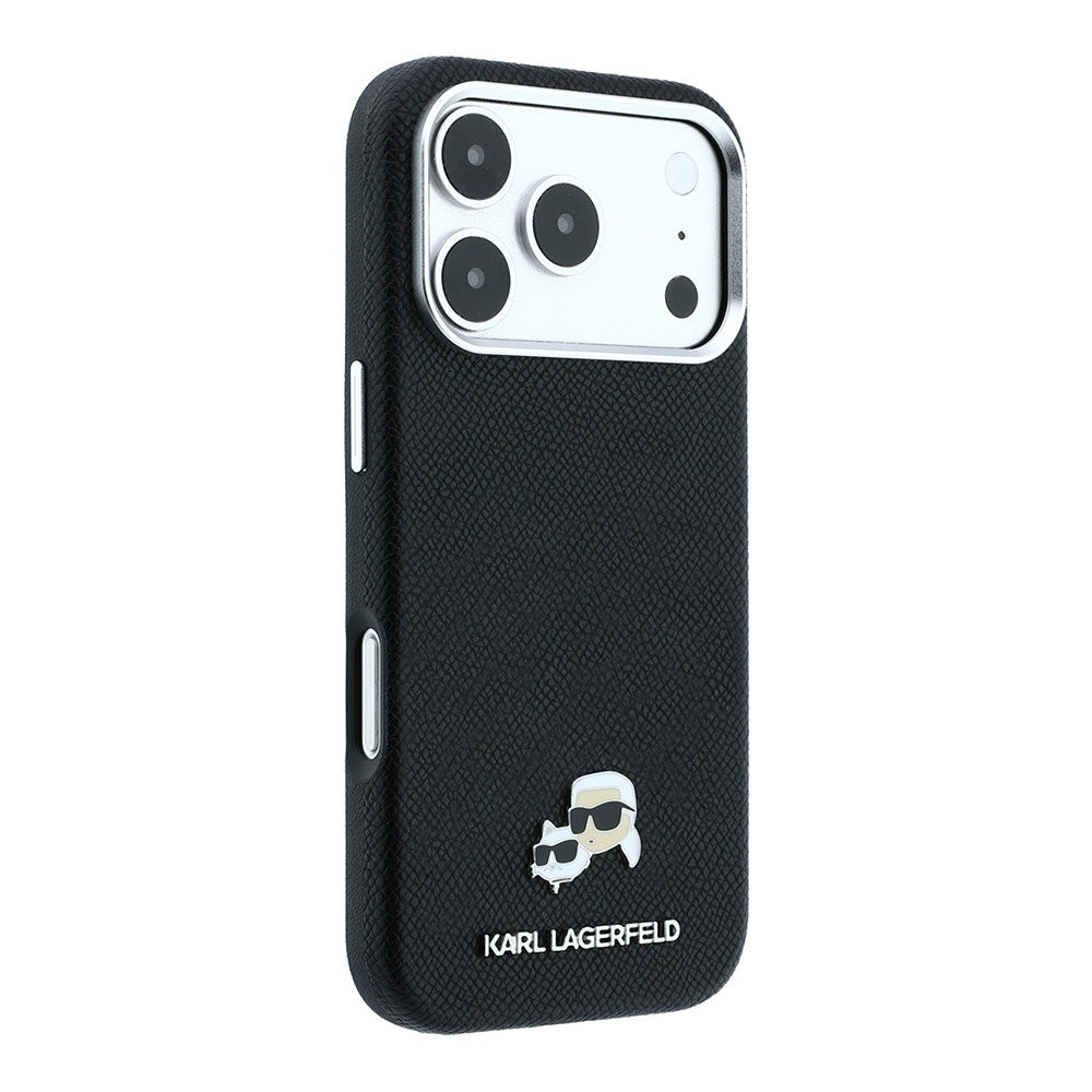 Apple iPhone 18 Pro Kılıf Karl Lagerfeld Orjinal Lisanslı M-Safe Şarj Özellikli K&C Heads Metal Logolu PU Kapak