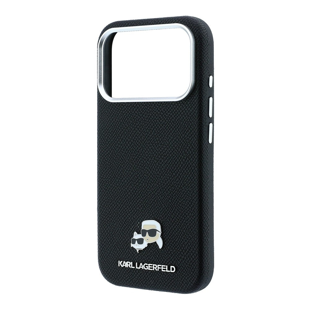 Apple iPhone 18 Pro Kılıf Karl Lagerfeld Orjinal Lisanslı M-Safe Şarj Özellikli K&C Heads Metal Logolu PU Kapak