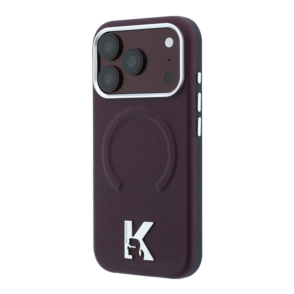 Apple iPhone 18 Pro Kılıf Karl Lagerfeld Orjinal Lisanslı M-safe Şarj Özellikli KHEAD Metal Logolu PU Grained Deri Kapak