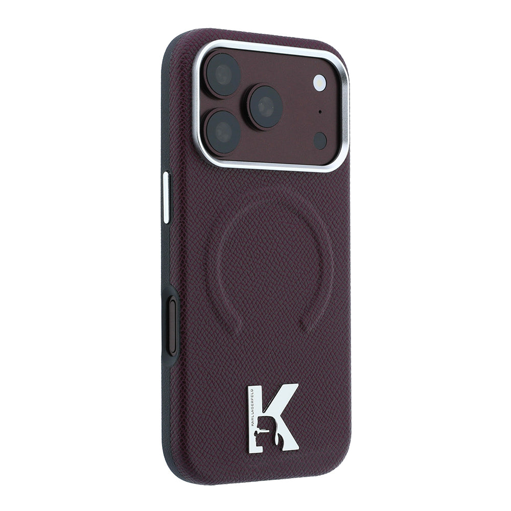 Apple iPhone 18 Pro Kılıf Karl Lagerfeld Orjinal Lisanslı M-safe Şarj Özellikli KHEAD Metal Logolu PU Grained Deri Kapak