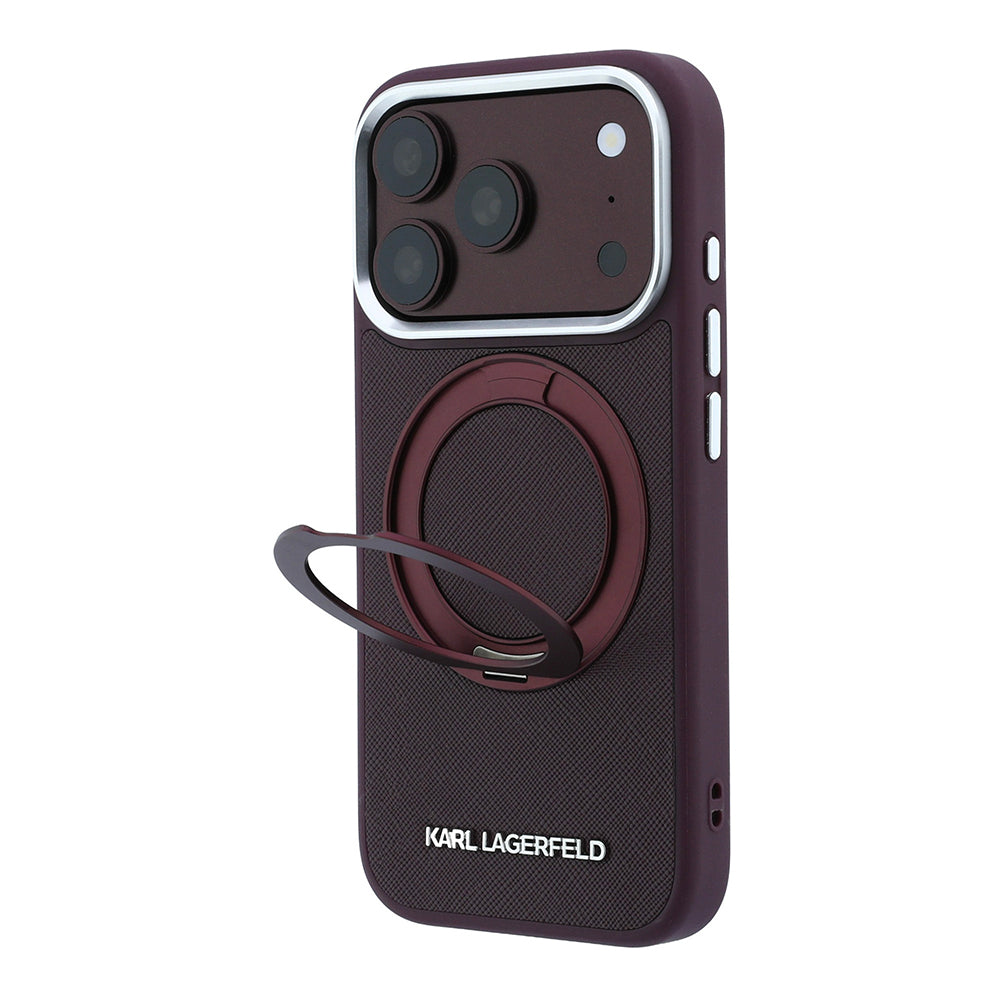 Apple iPhone 18 Pro Kılıf Karl Lagerfeld Orjinal Lisanslı M-Safe Şarj Özellikli Metal Logolu PU Saffiano 360 Derece Dönebilen Standlı Kapak