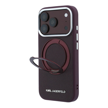 Apple iPhone 18 Pro Kılıf Karl Lagerfeld Orjinal Lisanslı M-Safe Şarj Özellikli Metal Logolu PU Saffiano 360 Derece Dönebilen Standlı Kapak
