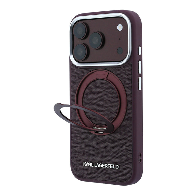 Apple iPhone 18 Pro Kılıf Karl Lagerfeld Orjinal Lisanslı M-Safe Şarj Özellikli Metal Logolu PU Saffiano 360 Derece Dönebilen Standlı Kapak